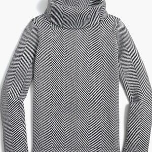 J. Crew Pullover Funnel-neck Black and White Herringbone Sweater